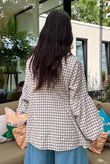 Nonni Gingham Bell Sleeve Peasant Blouse Mocha